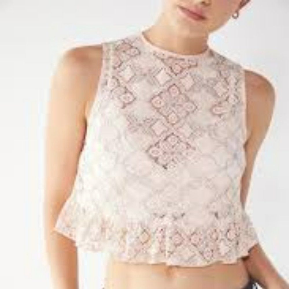 Urban Outfitters Light pink Quite Contray Lace Peplum tank top ruffle NWOT